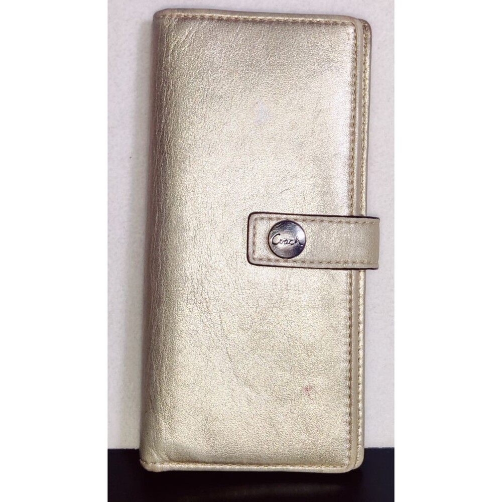 Vintage Coach Signature C Gold Tone Clutch Wallet Leather Pre-owned